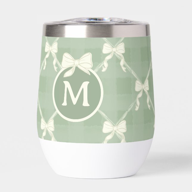 Coquette Bows Gingham Monogram Cream Sage Green  (Front)