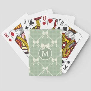 Coquette Bows Gingham Monogram Cream Sage Green  Playing Cards