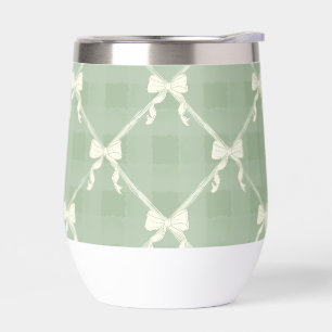 Coquette Bows Gingham Pattern Cream Sage Green 