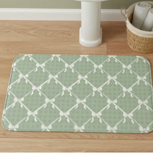 Coquette Bows Gingham Pattern Cream Sage Green Bath Mat