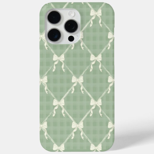  Coquette Bows Gingham Pattern Cream Sage Green Case-Mate iPhone Case (Back)