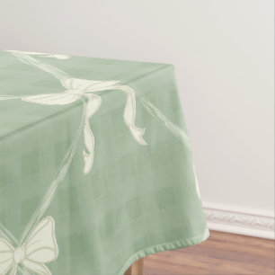 Coquette Bows Gingham Pattern Cream Sage Green Tablecloth