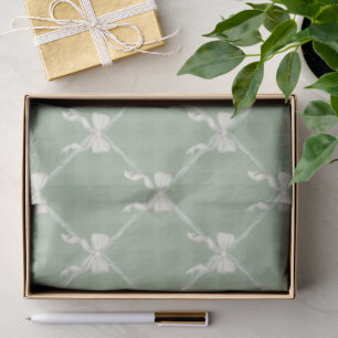Coquette Bows Gingham Pattern Cream Sage Green  Tissue Paper
