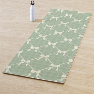 Coquette Bows Gingham Pattern Cream Sage Green  Yoga Mat