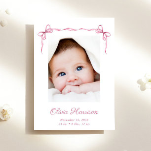 Coquette Bows Photo Collage Baby Girl Birth Announcement