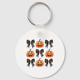 Coquette Bows Pumpkin Halloween Fall Autumn Thanks Key Ring