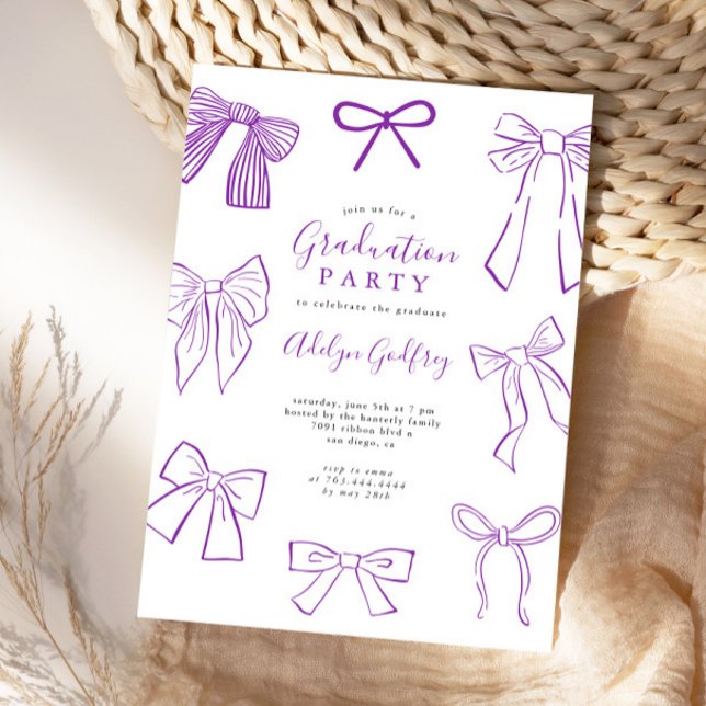 Coquette Bows Purple Graduation Party Invitation (Creator Uploaded)