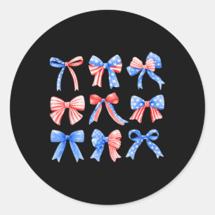 Coquette Bows Red White Blue Usa Flag 4th Of July  Classic Round Sticker