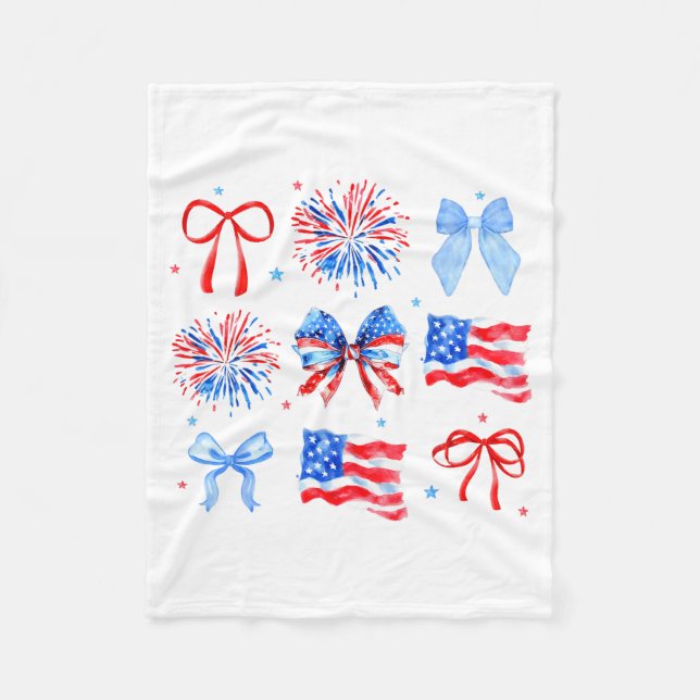 Coquette Bows Red White Blue Usa Flag 4th Of July  Fleece Blanket (Front)