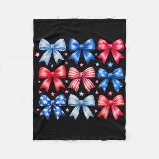 Coquette Bows Red White Blue Usa Flag 4th Of July  Fleece Blanket