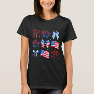 Coquette Bows Red White Blue Usa Flag 4th Of July T-Shirt