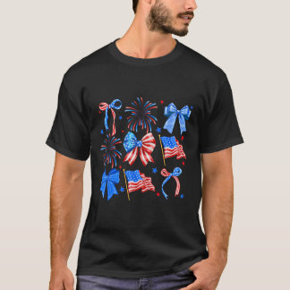 Coquette Bows Red White Blue Usa Flag 4th Of July  T-Shirt