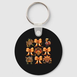 Coquette Bows Thanksgiving Turkey Christmas Turkey Key Ring