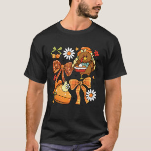 Coquette Bows Turkey Pumpkin Pie Thanksgiving Girl T-Shirt