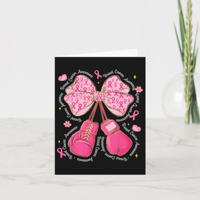 Coquette Boxing Gloves Pink Ribbon Breast Cancer A Card (Front)