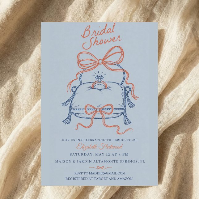 Coquette Bridal Shower Ring Pillow Ribbon Bow Invitation (Creator Uploaded)