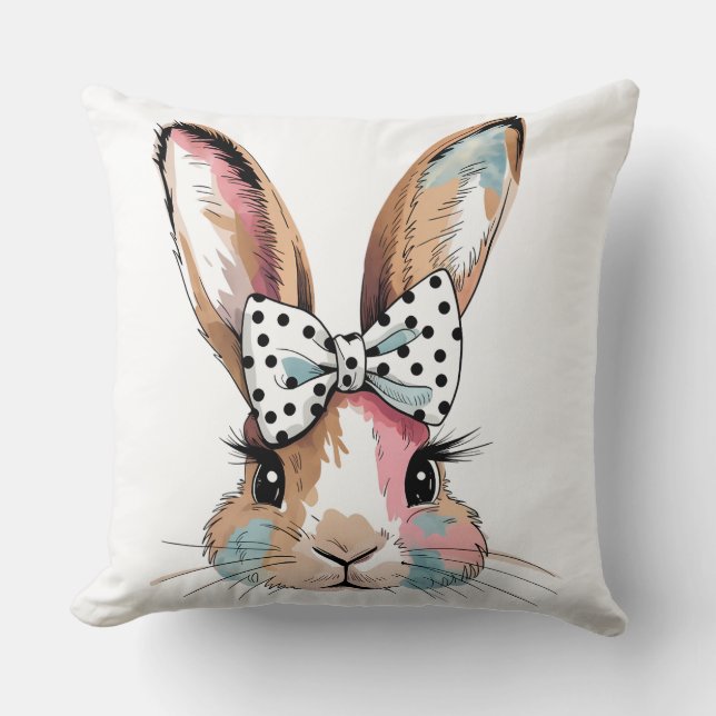   Coquette Bunny Bow Easter Pillow – Soft & Styli (Front)