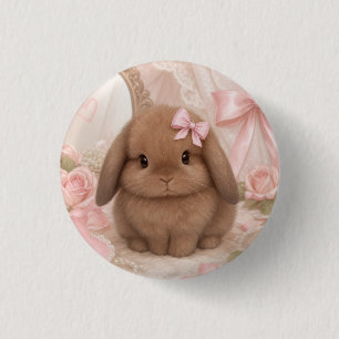 coquette bunny pink bow 3 cm round badge