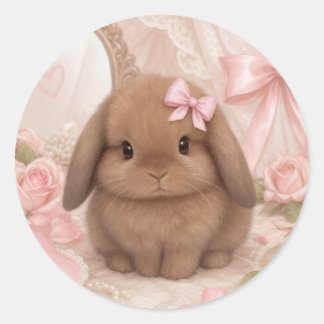 coquette bunny pink bow classic round sticker