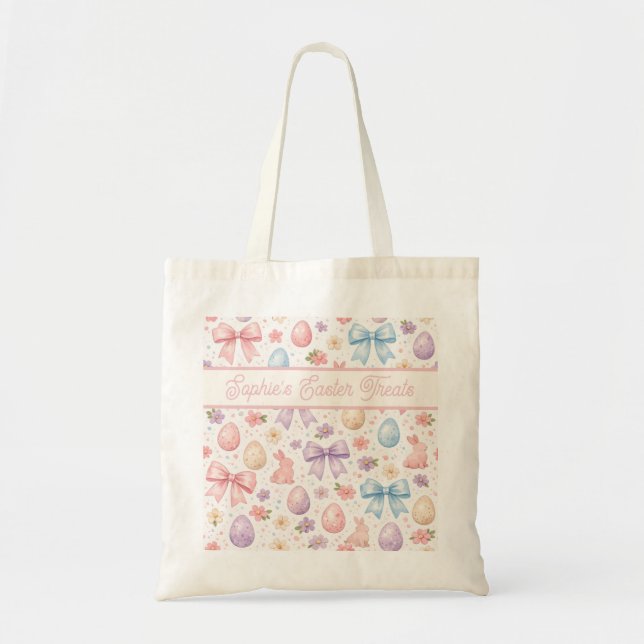 Coquette Bunny Pink Bow Custom Easter Tote Bag (Front)