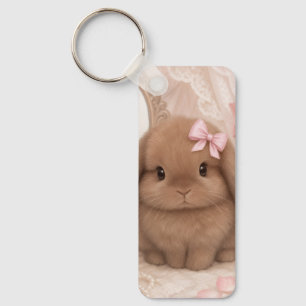 coquette bunny pink bow key ring