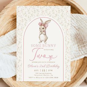 Coquette Bunny Rabbit Girl 2nd Birthday Invitation
