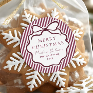 Coquette Burgundy Christmas Made With Love Classic Round Sticker
