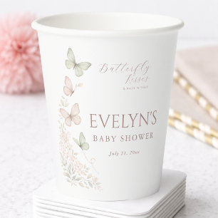 Coquette Butterfly Kisses Baby Wishes Baby Shower Paper Cups