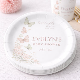 Coquette Butterfly Kisses Baby Wishes Baby Shower Paper Plate