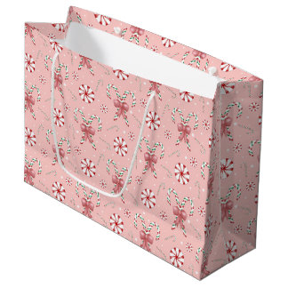 Coquette Candy Cane Pattern Holiday Large Gift Bag