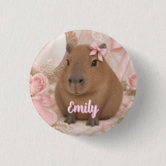 coquette capybara pink bow 3 cm round badge