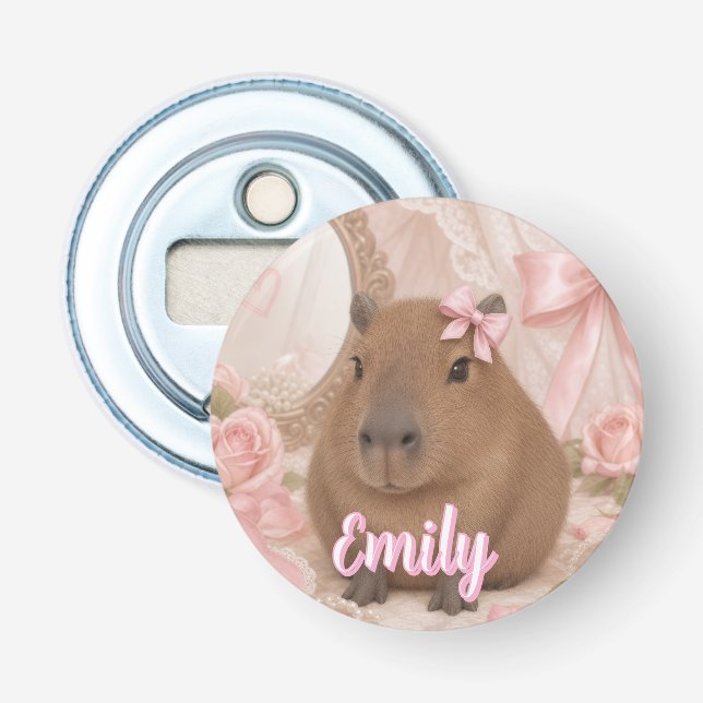coquette capybara pink bow bottle opener (Front)