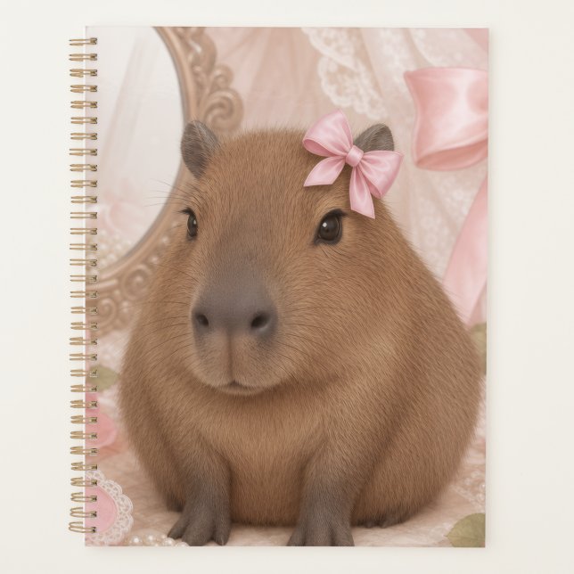 coquette capybara pink bow  planner (Front)