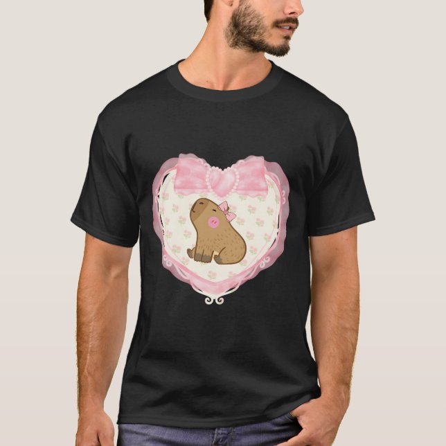 Coquette Capybara Pink Heart   T-Shirt (Front)