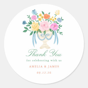 Coquette Charm Floral Handpainted Wedding Classic Round Sticker
