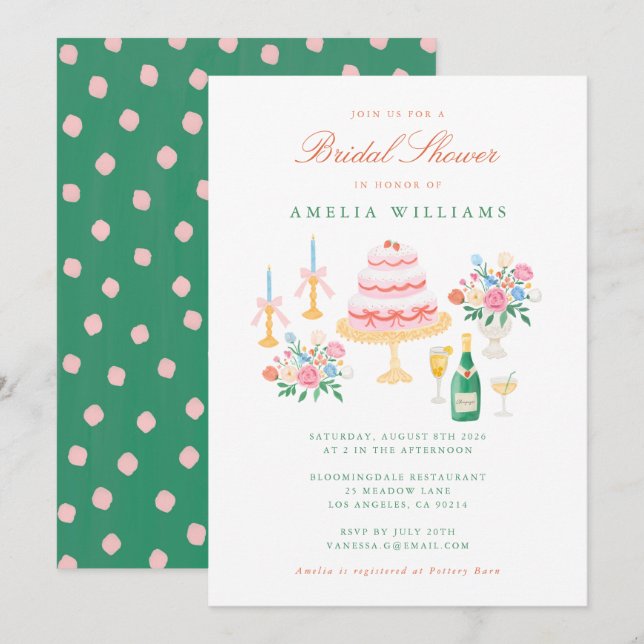 Coquette Charm Handpainted Bridal Shower Invitation (Front/Back)