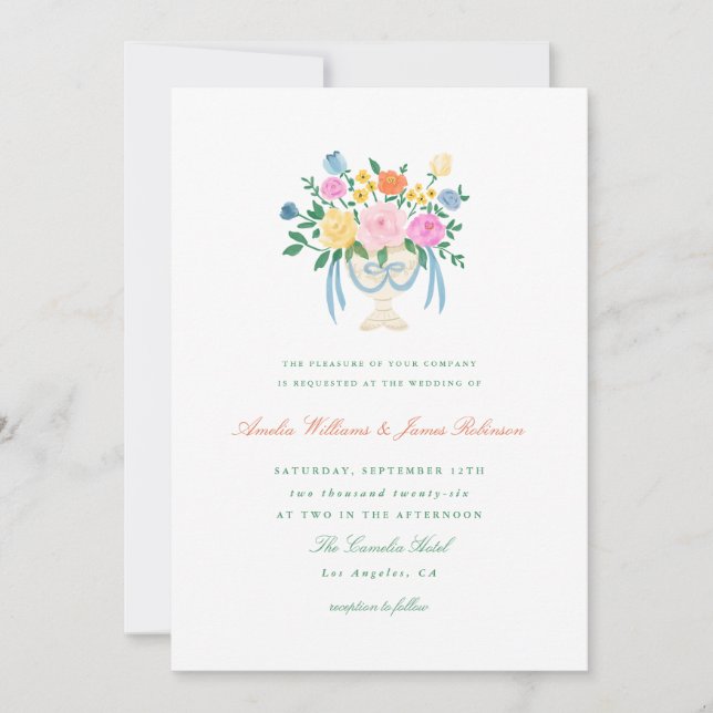 Coquette Charm Handpainted Floral Wedding invite (Front)