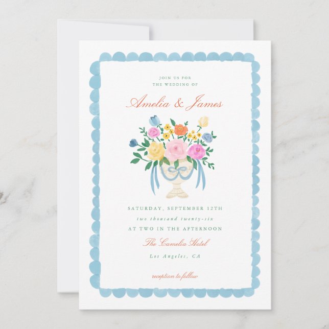 Coquette Charm Handpainted Floral Wedding invite (Front)