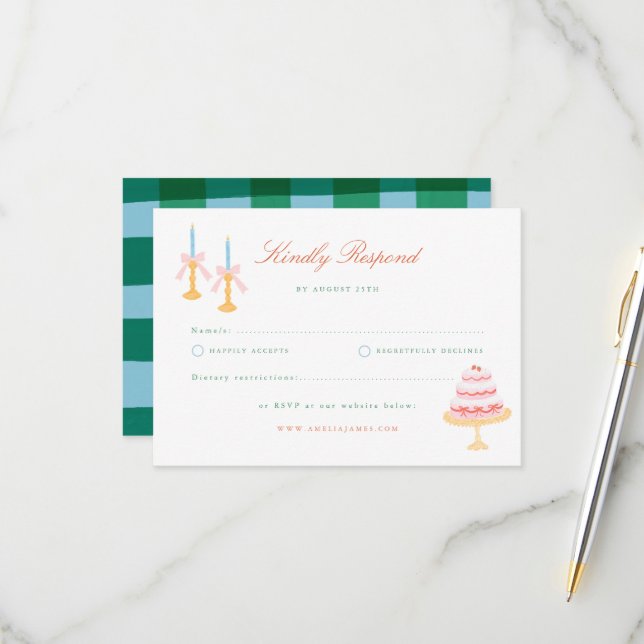 Coquette Charm Handpainted Wedding RSVP Card (Front/Back In Situ)