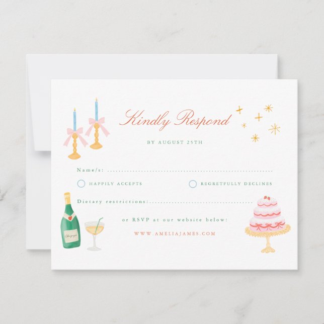 Coquette Charm Handpainted Wedding RSVP Card (Front)