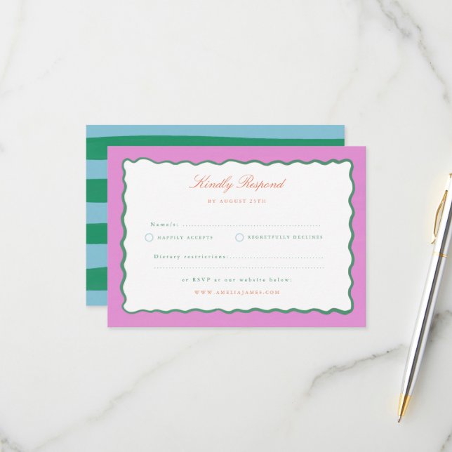 Coquette Charm Handpainted Wedding RSVP Card (Front/Back In Situ)