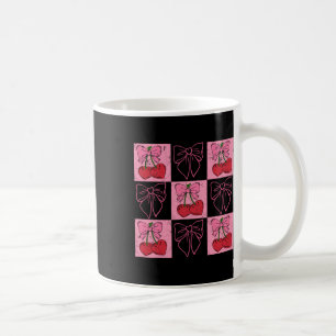 Coquette Checkred Pink Bow And Red Cherries Valent Coffee Mug