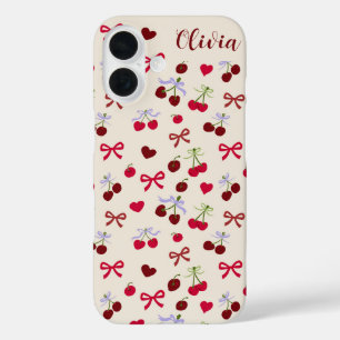 Coquette Cherries Bows and Hearts iPhone 16 Case