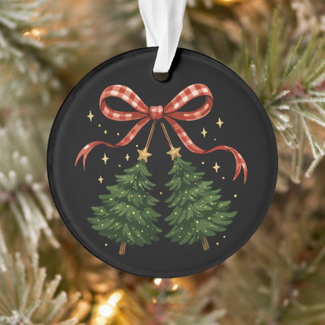 Coquette Cherries Christmas Tree Plaid Bow Winter  Ornament (Tree)