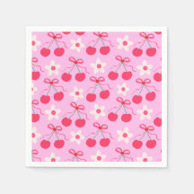 Coquette Cherries with Red Bows and White Flowers 