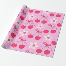 Coquette Cherries with Red Bows and White Flowers 