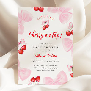 Coquette Cherry Baby Shower Invitation