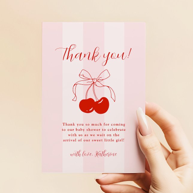 Coquette Cherry Baby Shower  Thank You Card (Creator Uploaded)