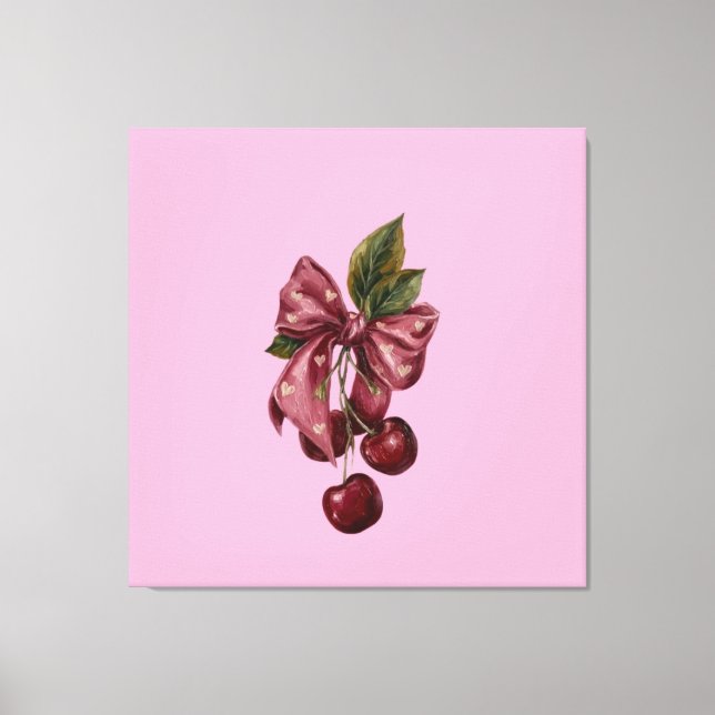 Coquette Cherry Bow Canvas Wall Art (Front)