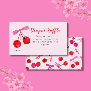 Coquette cherry & bow diaper raffle baby shower enclosure card